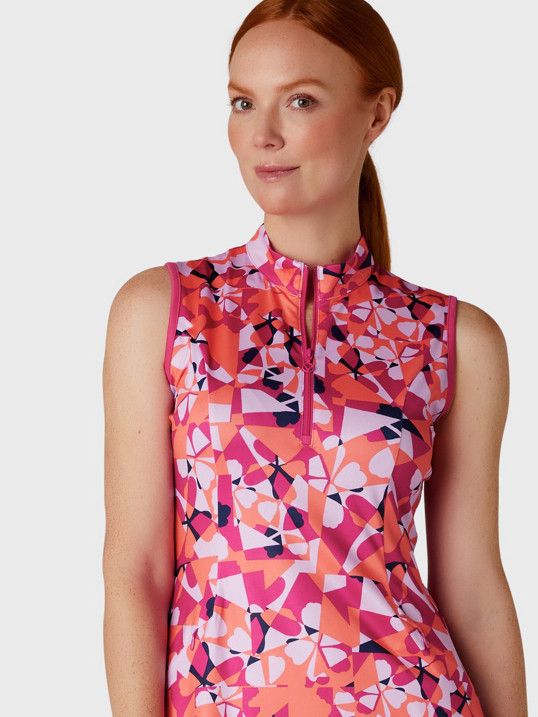 Geometric Floral Print Flounce Golf Dress